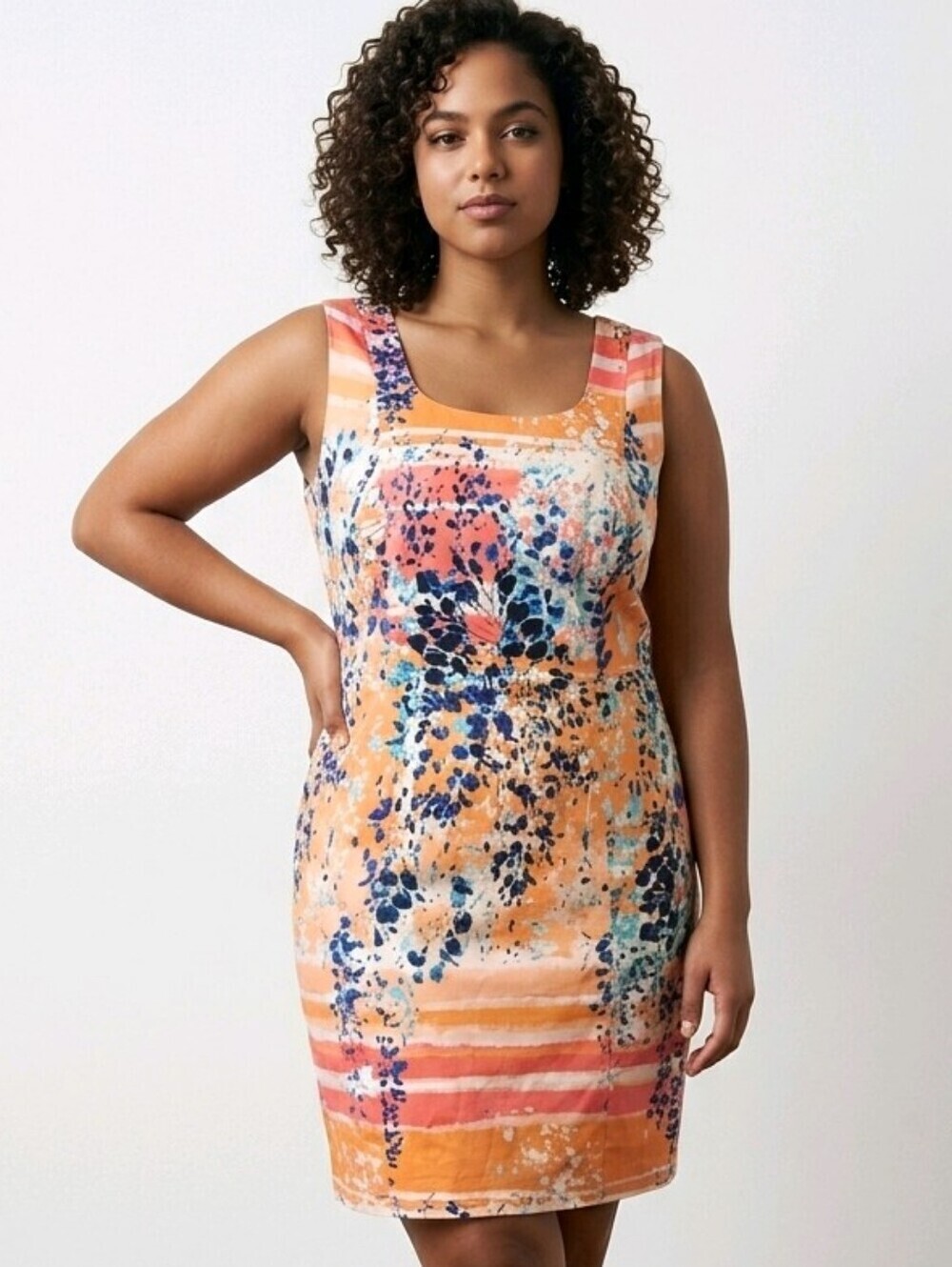 NWT Calvin Klein Sleeveless Peach and Blue Floral Dress ~14W